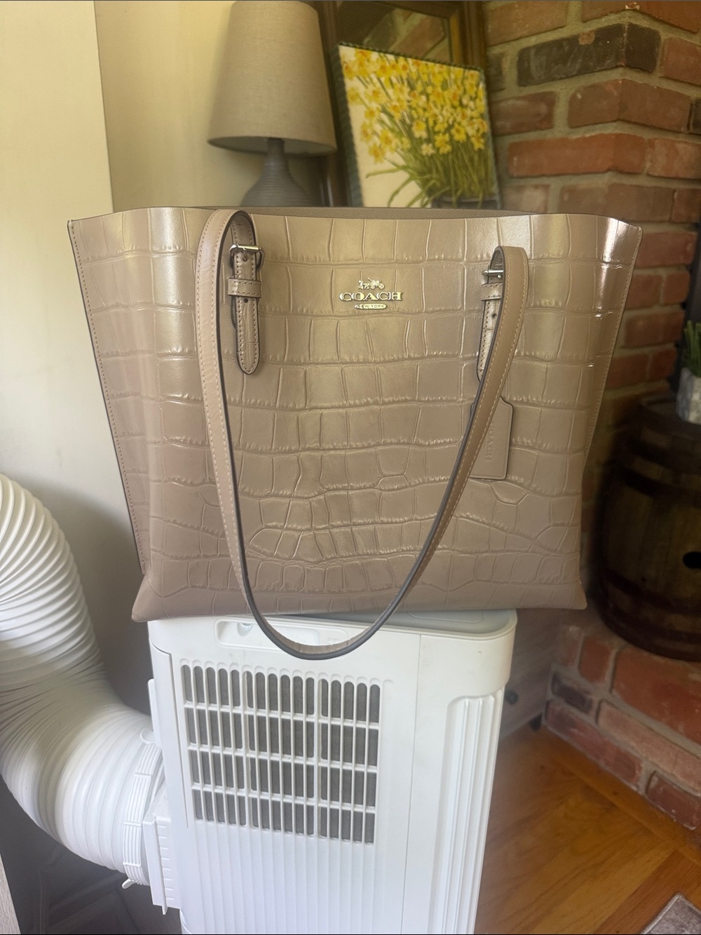 Coach Croc-Embossed Patent Leather Tote in Taupe - Picture 6 of 9